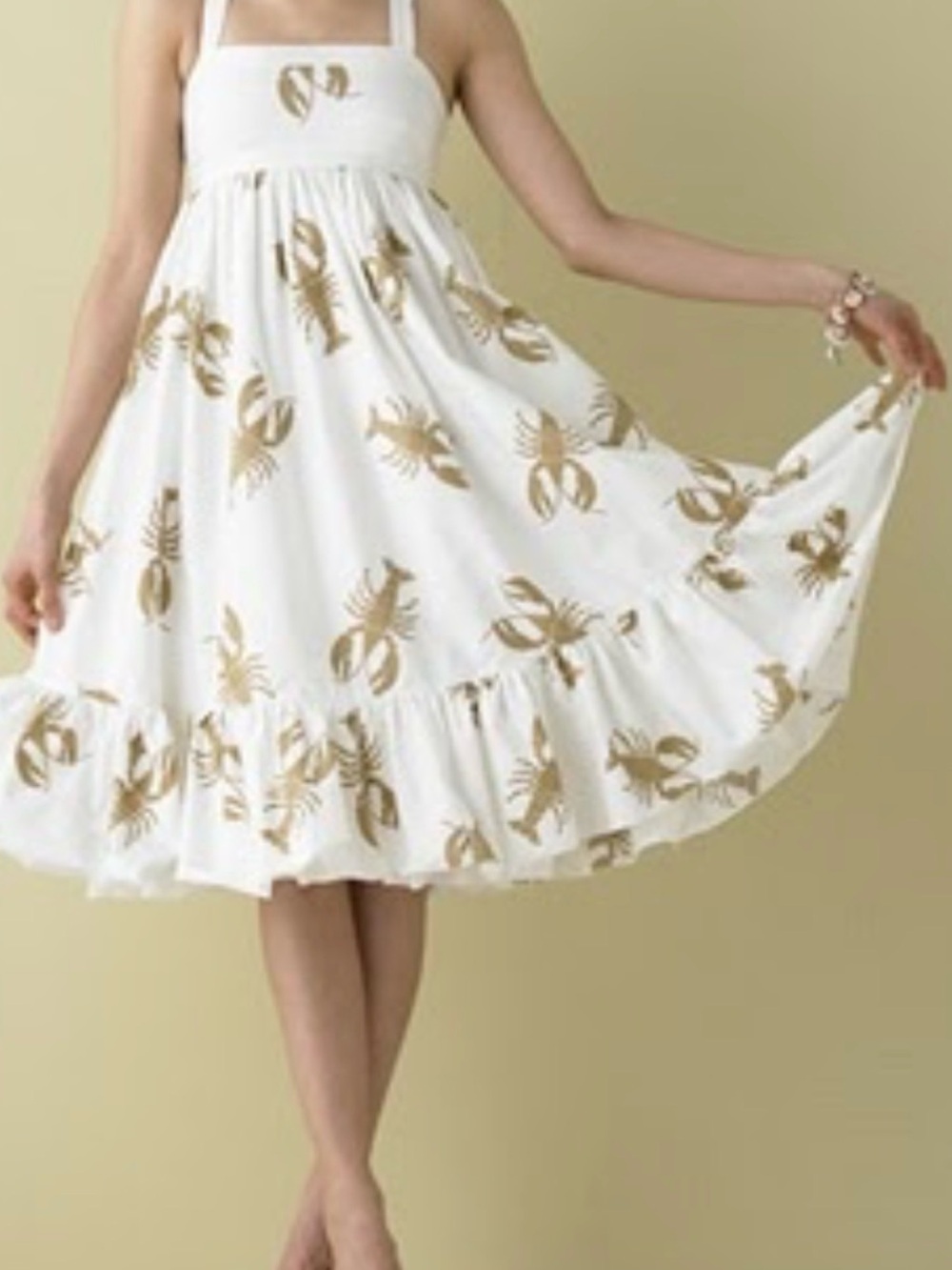 J. Crew White Midi dress with tan Lobster Print